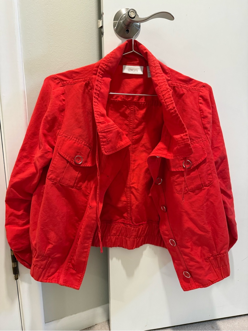 Chico's Bold Red Cropped Utility Jacket
